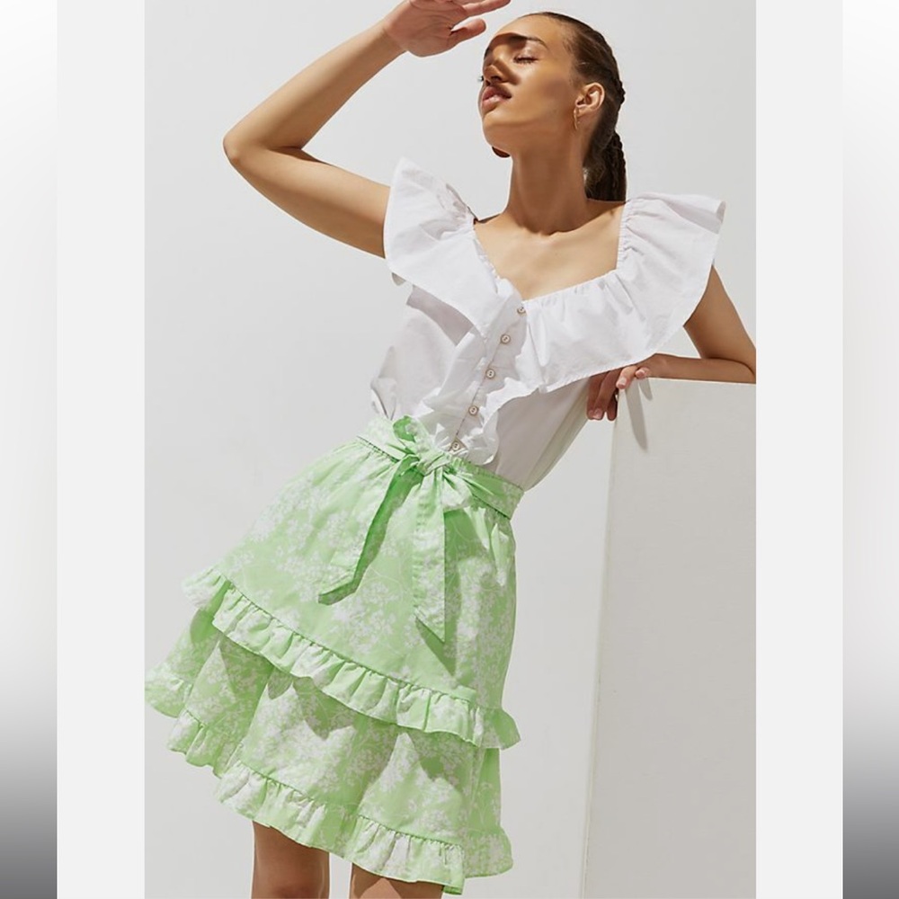 Anthropologie (L) Peter Som Lime Green Ruffle Mini Skirt.